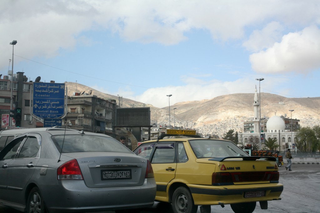 mountain and cars